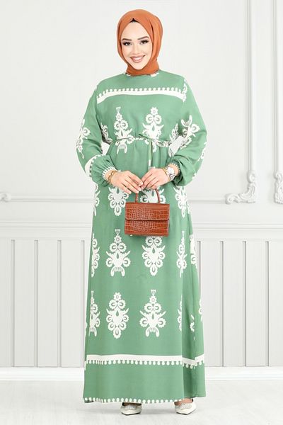 ModaMerve Φόρεμα Hijab Ethnic Pattern 802ozr1047-m Μπορεί να αγοραστεί μέσω της μέντας χωρίς το