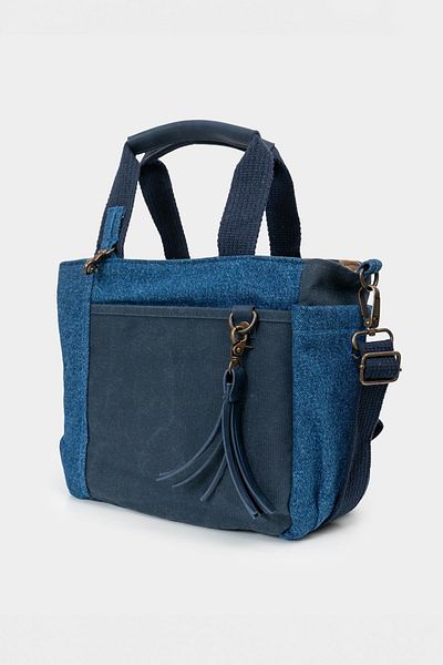 MANDOSİ Geantă de umăr vintage din pânză cu detaliu din denim