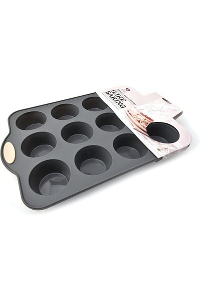 ORCHID 12Pcs Silicone & Metal Muffin Cake Pan, Non-Stick 12-Cup Cupcake Baking Tray