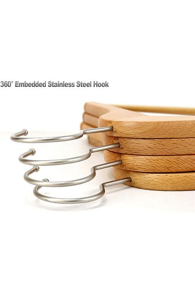 AWH Solid Wood Coat Hangers - Non-Slip Clothes Hangers with Notches & 360° Swivel Hook (16 Pack)