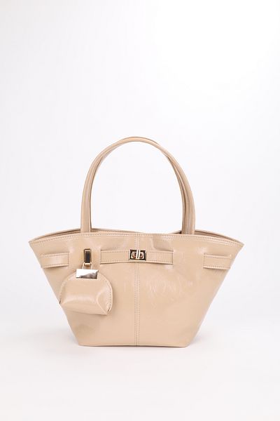 NOTHING Samira - Mink Colored Patent Leather Hand and Shoulder Bag with Charm Detail