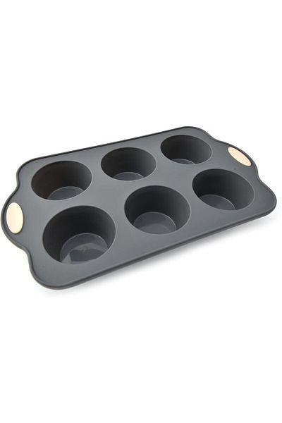 ORCHID ILB 6Pcs Silicone & Metal Muffin Cake Pan, Non-Stick 6-Cup Cupcake Baking Tray
