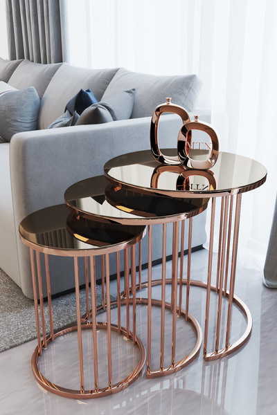 Nies Aksesuar Elzey 3'lü Zigon Ros Kaplamalı Bronz Aynalı