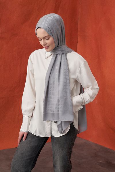 ARMANDA Italian Jacquard Block Pattern Shawl - Gray