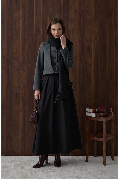Fatma Atasoy Layered Anthracite Short Stamp Jacket