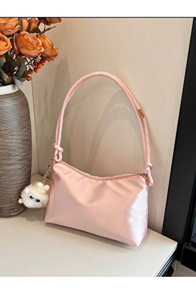 La Saade Y2k Coquette Pembe Saten Charmlı Kol Çantası