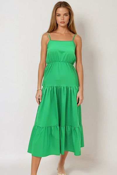 VAGGON Rochie de damă, strat verde, cu volan, cu bretele, cu mărgele Accesorii Prmx12333