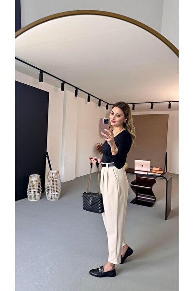 Sezgi Tekin Πλισέ παντελόνι από κρεπ με ελαστική μέση