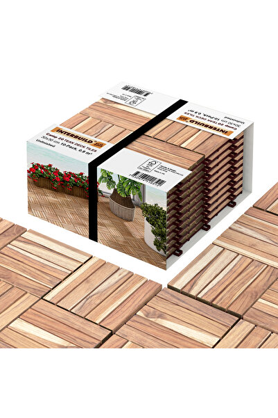 INTERBUILD REAL WOOD Interbuild "gerçek Tik".ahşap Karo Deck. Yüzeyi Işlenmemiş 30×30 Cm (10'lu Paket) ,20 Çıtalı