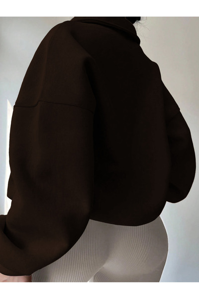 YAKAMEL Women's Half Zipper Stand Collar Basic Unprinted Solid Seasonal Sweater