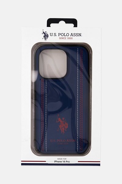 U.S. Polo Assn. Leather Case With Stitched Lines Double Line iPhone 14 Pro, Navy