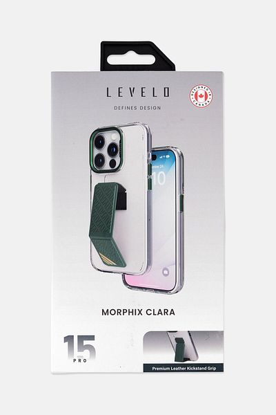Levelo جراب مورفيكس كلارا جريب لهاتف آيفون 15 برو، أخضر