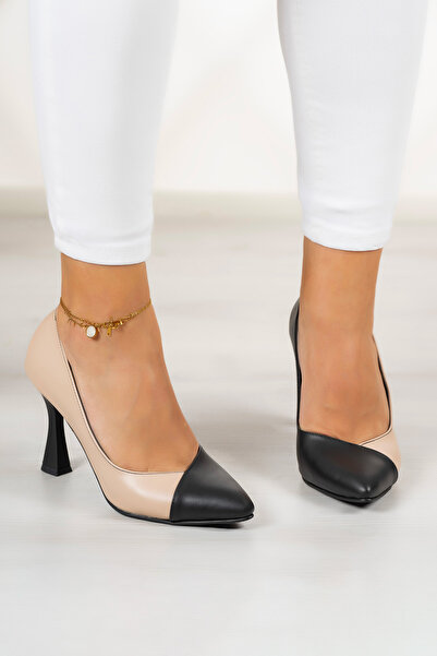 Erkan Saçmacı Jatqılı Plus Tan Black Goblet Heeled Shoes 9 Cm.