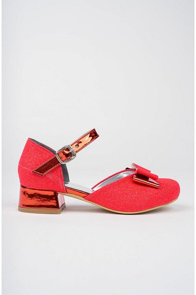 Ramer Girl's Red Evening Dress Glitter Sand Detailed Bow Shoes