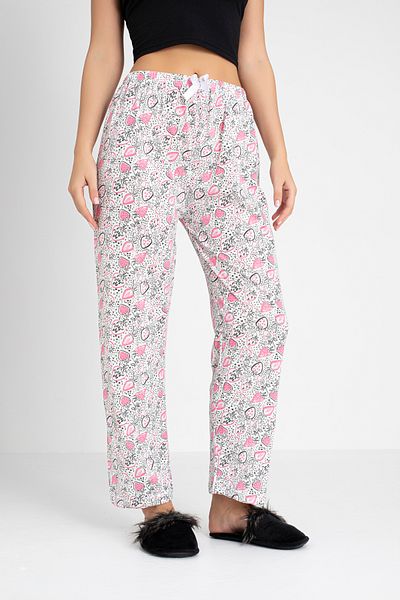 DONEX Cotton Thin Breathable Fabric Ribbon Waist Detail Printed Women's Sleepwear Bottoms Without Pockets