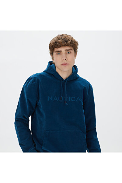 Nautica Erkek Mavi Standart Fit Kapüşonlu Sweatshirt