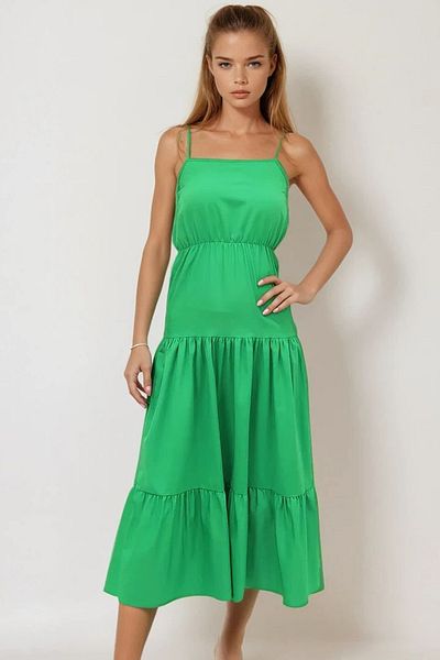 VAGGON Rochie de damă, strat verde, cu volan, cu bretele, cu mărgele Accesorii Prmx12333