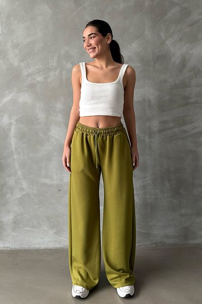 Madmext Pistaziengrüne bequeme Damen-Jogginghose mit weitem Bein - verstellbare Taille MG2122