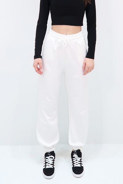 VAGGON Γυναικεία λευκή μέση και ελαστική φόρμα Basic Sweatpants Prmx5902