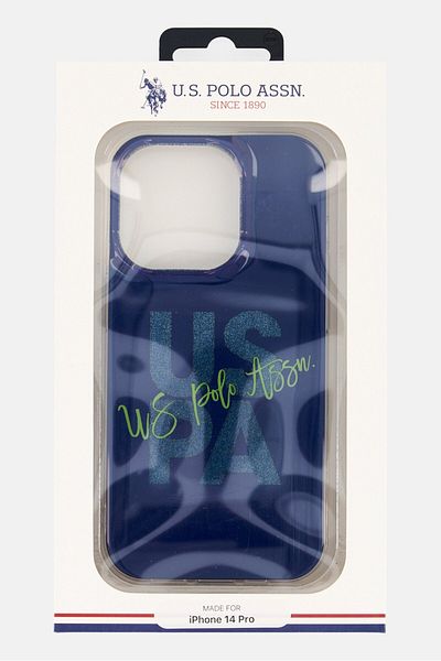 U.S. Polo Assn. iPhone 14 Pro Glitter Script Hard Case, Navy