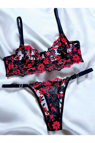 BLUE AVCI LINGERIE Set sutien din dantelă roșu negru