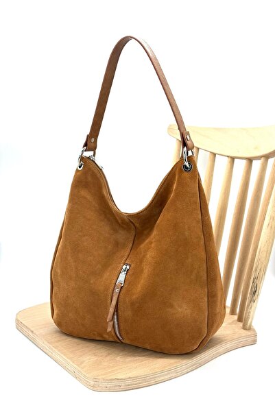 VICTORIA SHINE ÖN FERMUARLI SÜET ÇANTA 5007  TABA