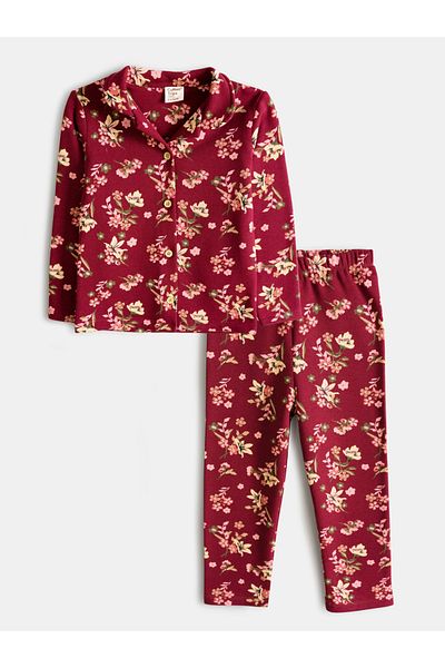 Cotton Trips Costum de pijama cu modele florale 2-8 ani Roșu Claret