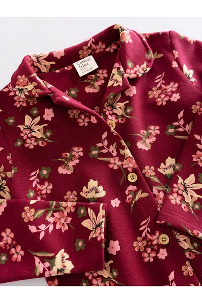 Cotton Trips Costum de pijama cu modele florale 2-8 ani Roșu Claret
