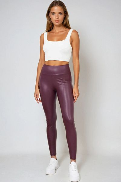 VAGGON Colanți din piele artificială din lycra cu talie elastică pentru femei Prmx7327