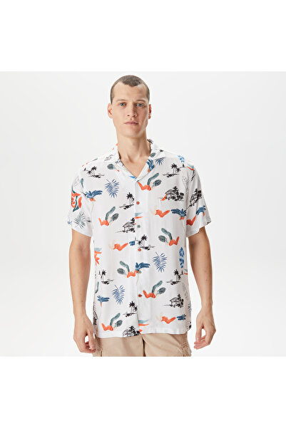 Nautica Erkek Beyaz Classic Fit Kısa Kollu Desenli Gömlek