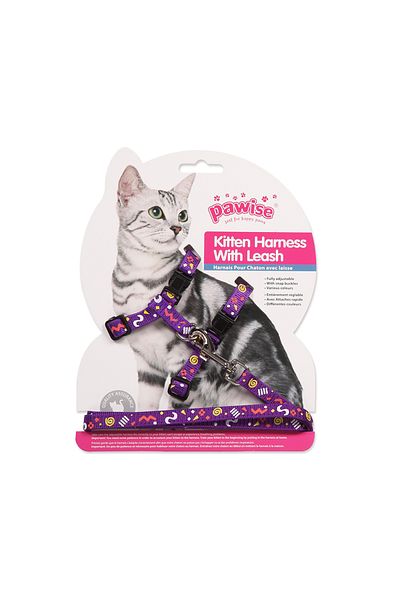Pawise Kitten Harness W/1.2 Leash, Assorted Colors Pack Of 4