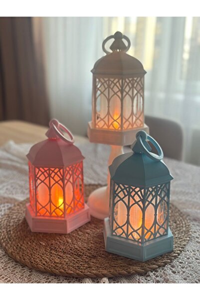 BİRSEV Ev Dekoru Fener Lamba Kandil 3d Led Mumlu Dekor Aydınlatma 1 Adet Beyaz