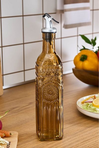 Karaca Daisy Glass Flower Patterned Oil Pot 500 ml Amber
