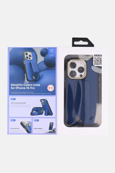 Levelo iPhone 15 Pro Morphix Cuero Gripstand Case, Blue