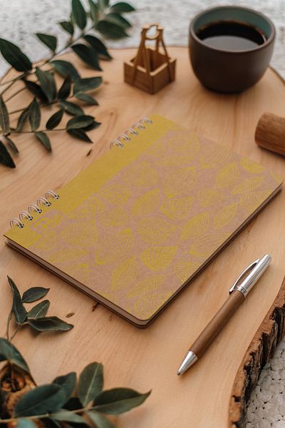 Prestij Τετράδιο με ρίγες Kraft Yellow Leaves 17x24