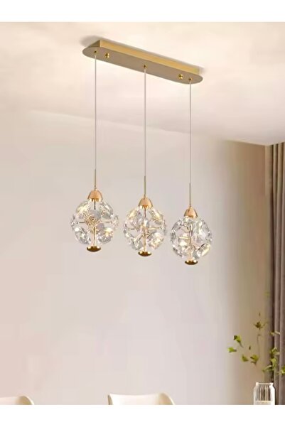 burenze Modern Led Sarkıt Avize French Gold Kristal Taşlar Şık Görsellilk Katar 3 lü