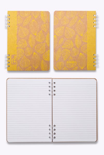 Prestij Yellow Leaves Kraft Lined Notebook