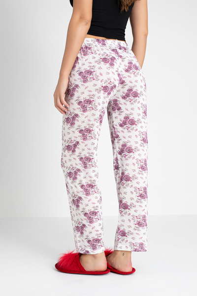 DONEX Cotton Thin Breathable Fabric Ribbon Waist Detail Printed Women's Sleepwear Bottoms Without Pockets