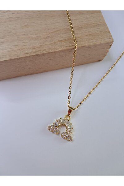 Çelik Gökkuşağı gold taşlı çelik kolye