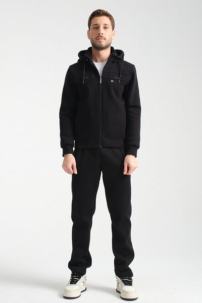 Shooter Winter Black Men's Tracksuit Set with Hooded Hood Inside Regular Fit
