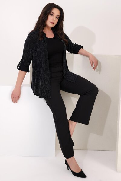 SERTUĞ Tren42plus Μαύρο Ασημί Διπλό Σετ με Επιτάγεις Plus Size