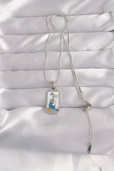 NEZADE STORE 316L Steel Silver Color White Enamel Girl Figure Tarot Necklace - Lisinya