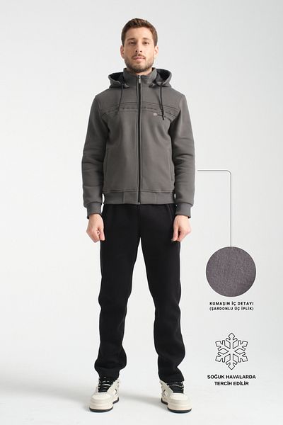 Shooter Winter Smoked Men's Tracksuit Set with Hooded Inside Regular Fit
