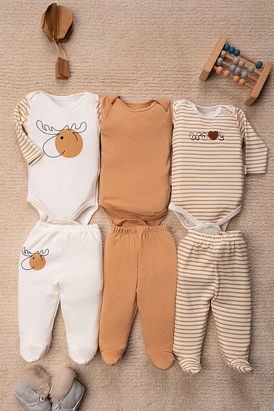 Mai Perla Deer Patterned 6 Piece Set of 3 Baby Set