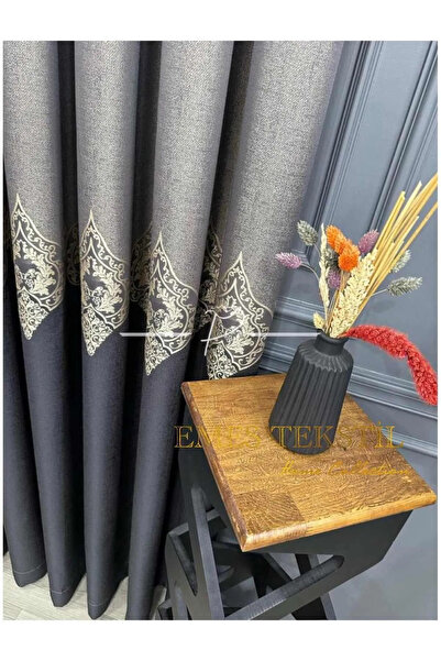 Perde Pendik Fon Perde - Evora Desen Pano Fon, Siyah - Gri, Sık Pileli - (TEK...