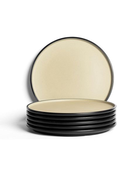 mastergold 6 Pieces Melamine Round Flat Dinner Plates (30cm) for Serving Meat, Noodles & Pizza