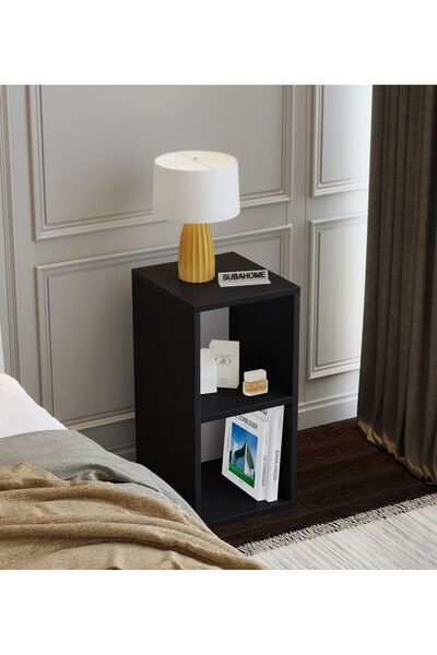 subahome 30 Cm Mdf Modern Siyah Komodin Çok Amaçlı Yan Sehpa, Duvar Ünitesi Ç...