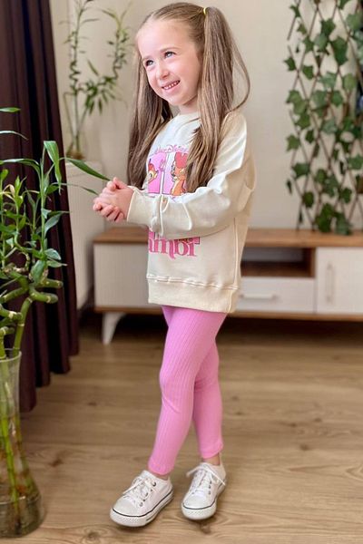 EQRU Girls' Long Sleeve Two Yarn Seasonal Set with Leggings - Pink