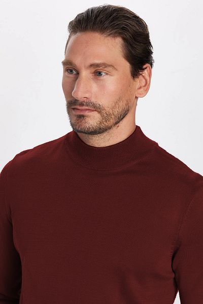 Tudors Pulover pentru bărbați, slim fit, cu jumătate de gât țesut, tricotaj, roșu claret
