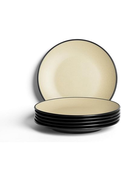 mastergold 6 Pieces Melamine Round Flat Dinner Plates (22.5cm) for Serving Meat, Noodles & Desserts